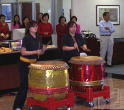 The Lion Dance drummers kicked off the festive performance at Texas First National Bank