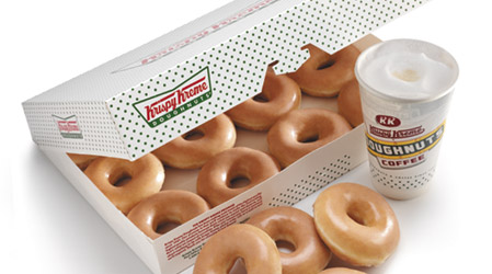 Krispy Kreme branded doughnuts and coffee